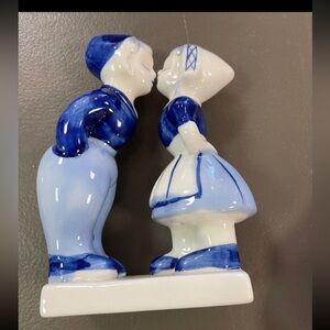 Blue and White Ceramic Kissing Couple Figurine